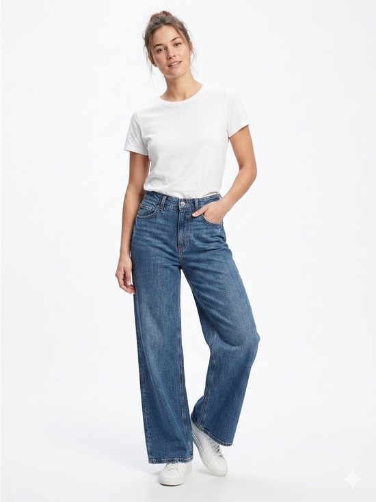 H&M Denim - H&M Wide Leg High Waist Jeans Medium Blue Wash Size 4 - 562